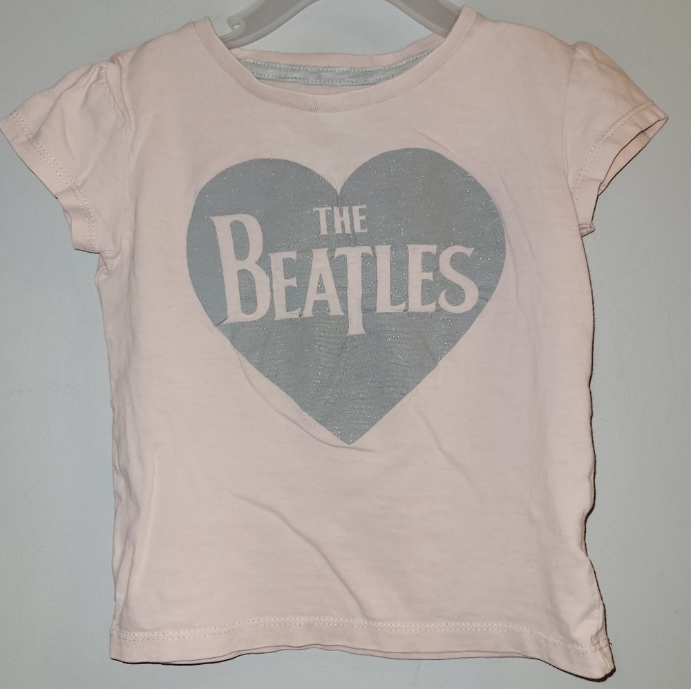 🎵 The Beatles Blush Pink Silver Tee T Shirt Top Toddler Girls 3T